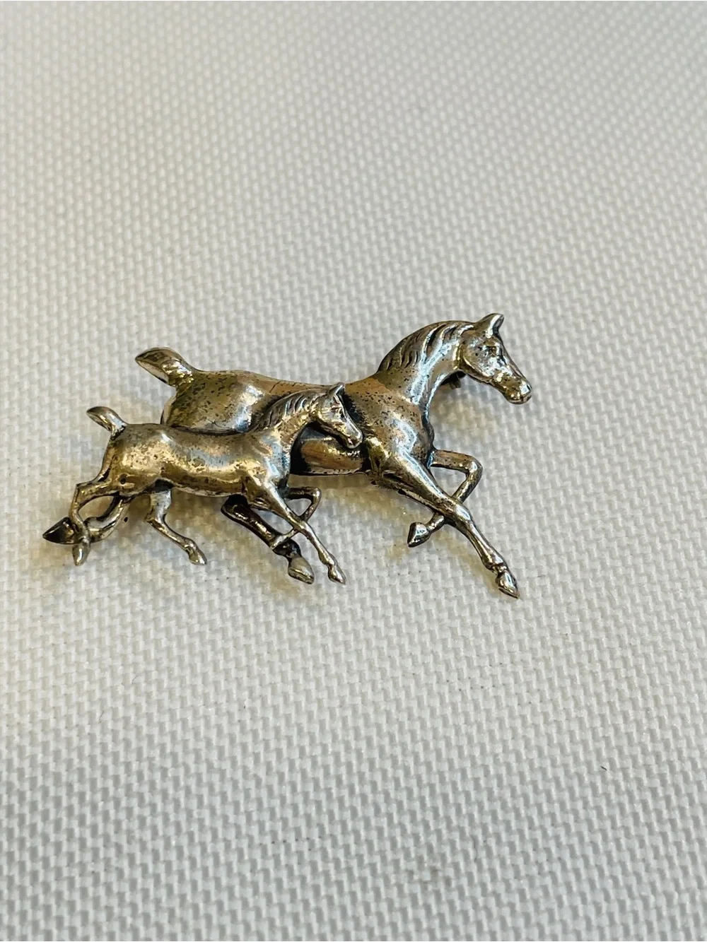 Vintage BEAU Sterling Silver 925 Equestrian Mare & Foal Horse Brooch Pin